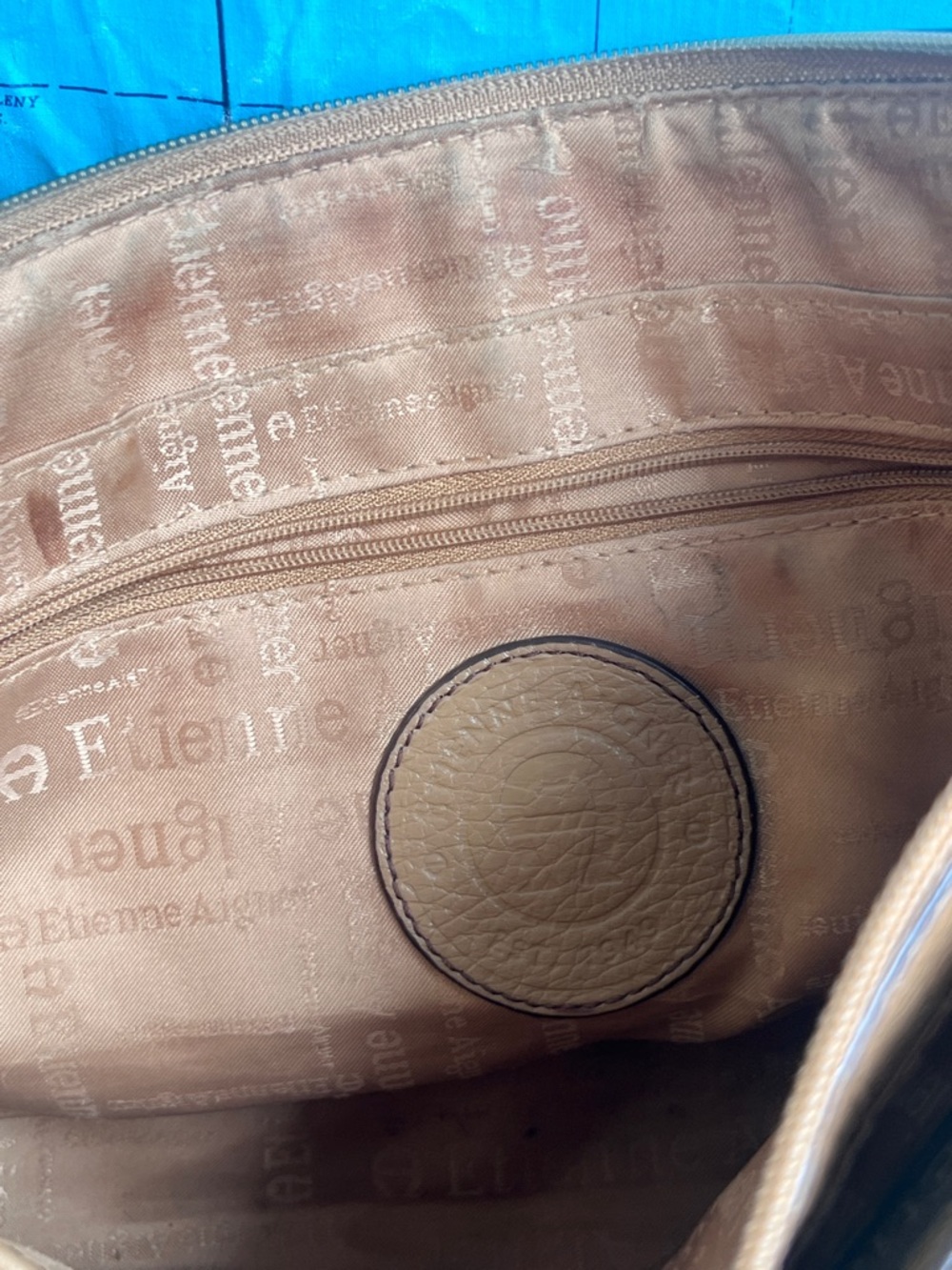 Etienne Aigner Tan Pebbled Leather Shoulder Bag with Buckle Accent - Picture 4 of 14